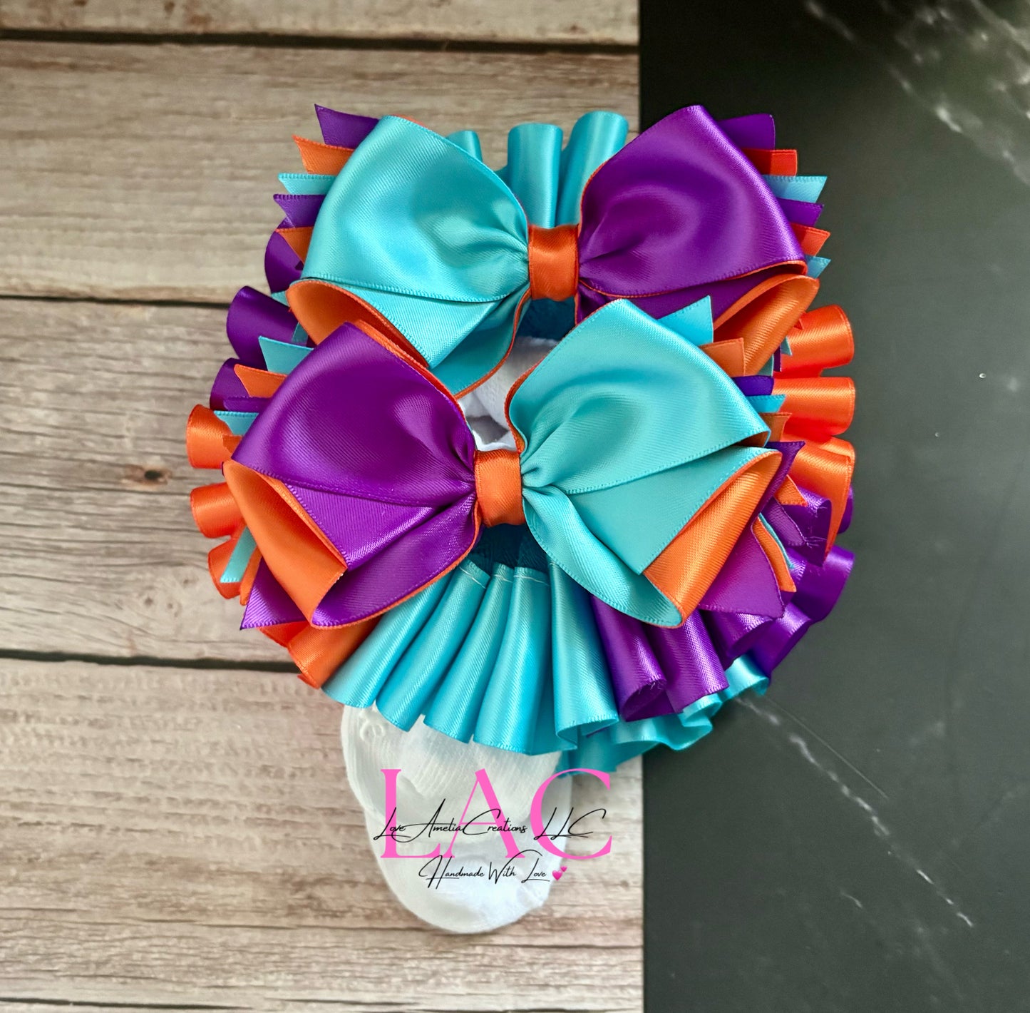 Blue-Purple-Orange Tutu Ruffle Socks/Anklets and Bow Set