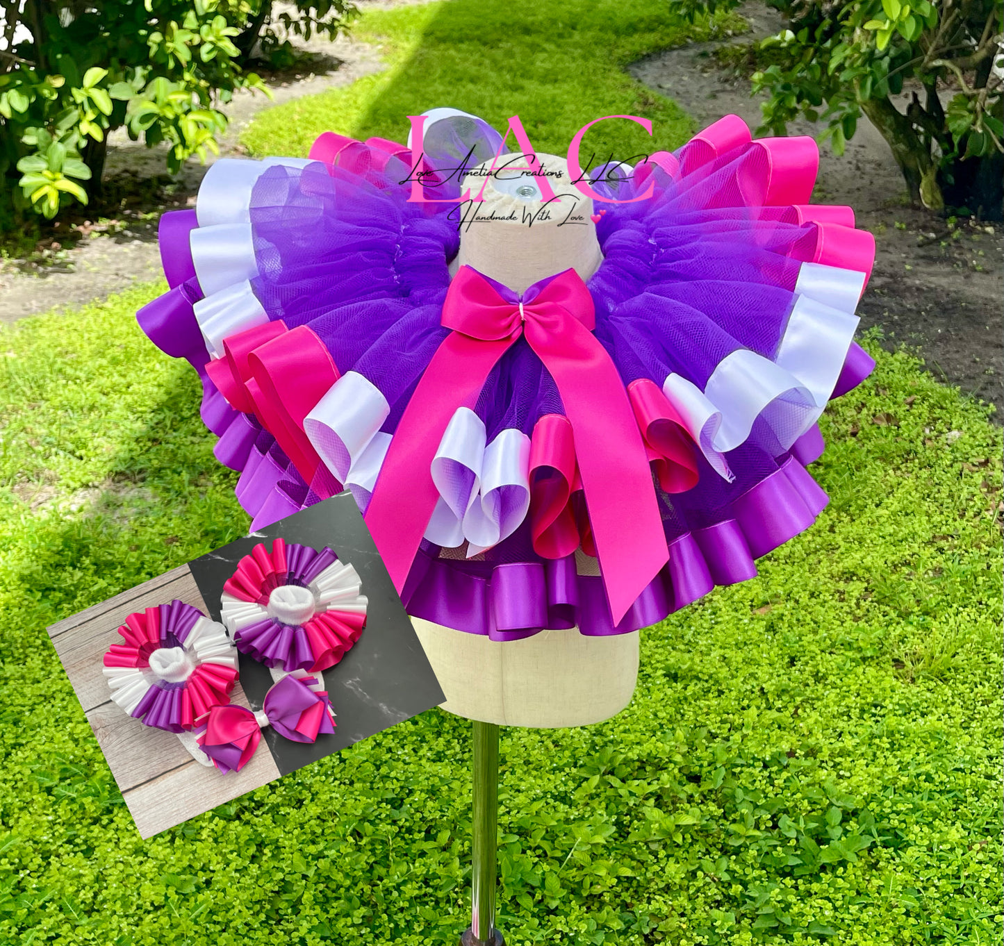 Pink-Purple-White Tutu Set, Girls/Baby Ribbon Trim Tutu, Birthday Tutu Set