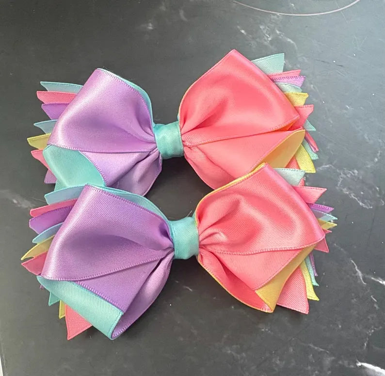 Pink-Purple-Yellow-Blue Tutu Socks/Anklets and Bow Set, Baby/Girls Ribbon Trim Socks or Anklets