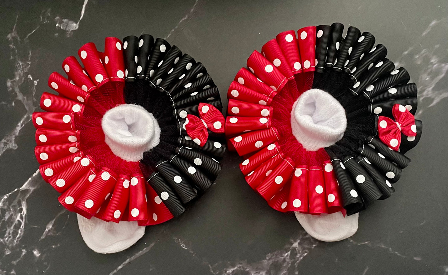 Red and Black Polka Dot Tutu Socks, Baby/Girls Ruffle Minni Mouse themed Socks