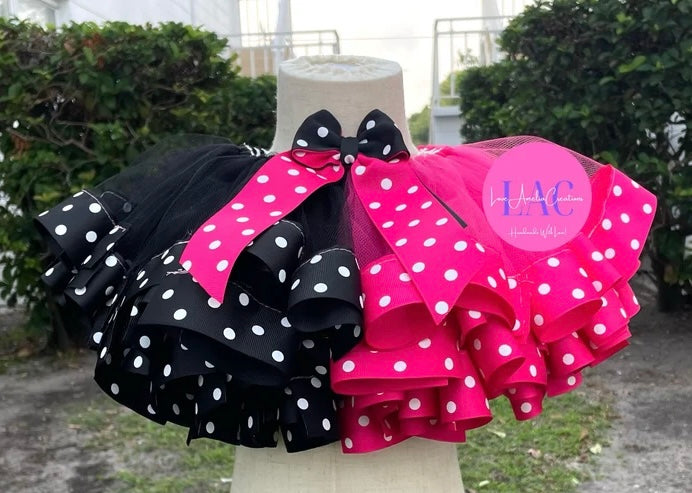 Pink and Black Polka Dot Tutu Set, Girls Tutu and Socks, Baby Tutu, Birthday Tutu Set