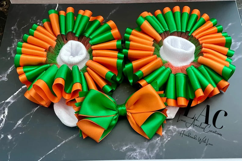 Orange and Green Tutu Set, Girls/Baby Ribbon Trim Tutu, Birthday Tutu Set