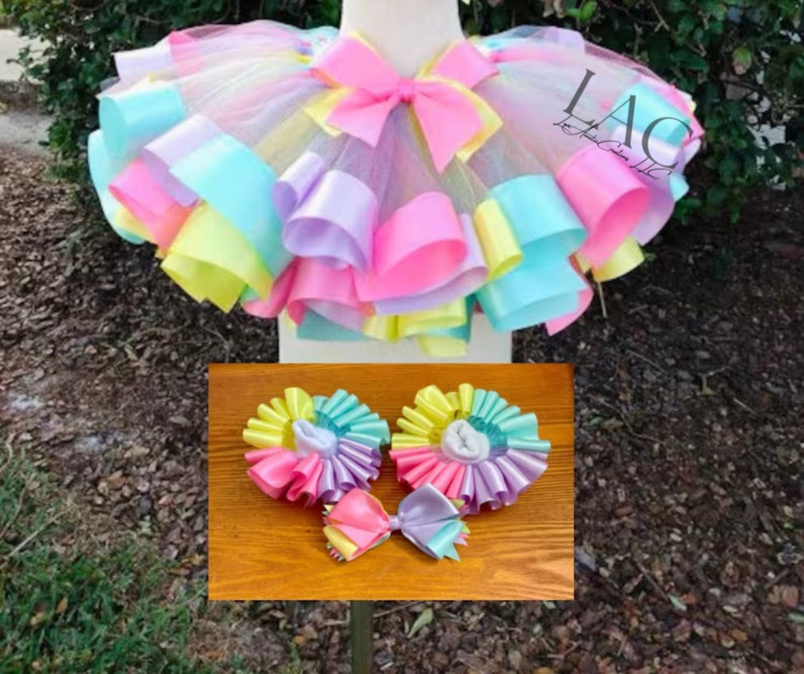 Pastel Color Rainbow Tutu Set, Girls Mermaid Tutu, Baby Tutu, Birthday Tutu Set