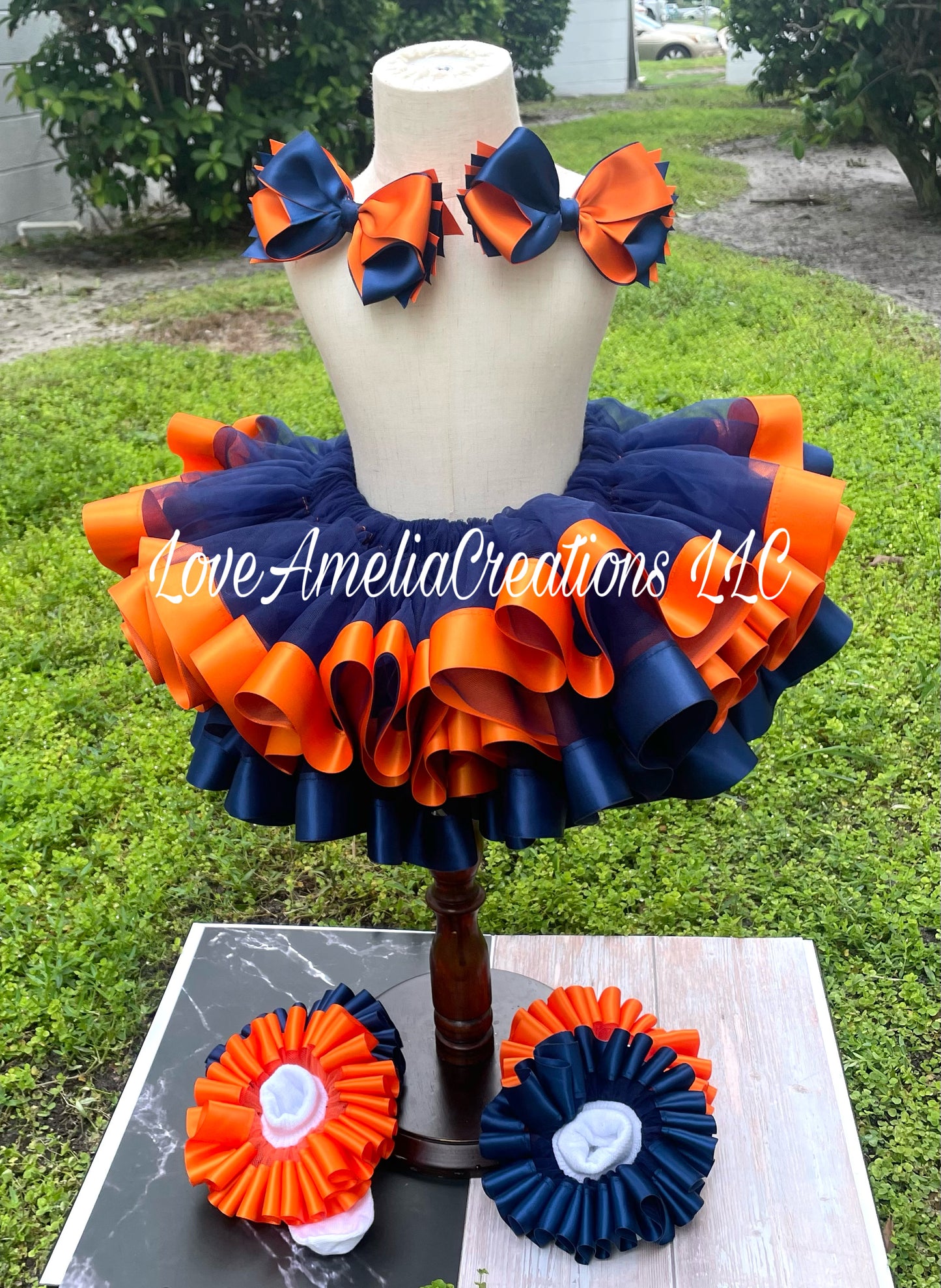 Blue and Orange Tutu Set, Girls/Baby Ribbon Trim Tutu, Blue Dog Themed Set, Birthday Tutu Set