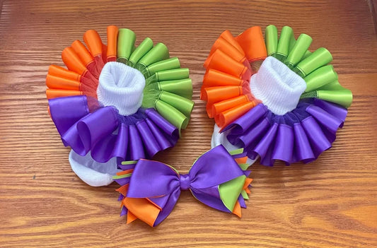 Purple-Orange-Green Tutu Socks/Anklets and Bow Set, Baby/Girls themed Socks and Anklets, Ruffle Socks, Halloween Themed