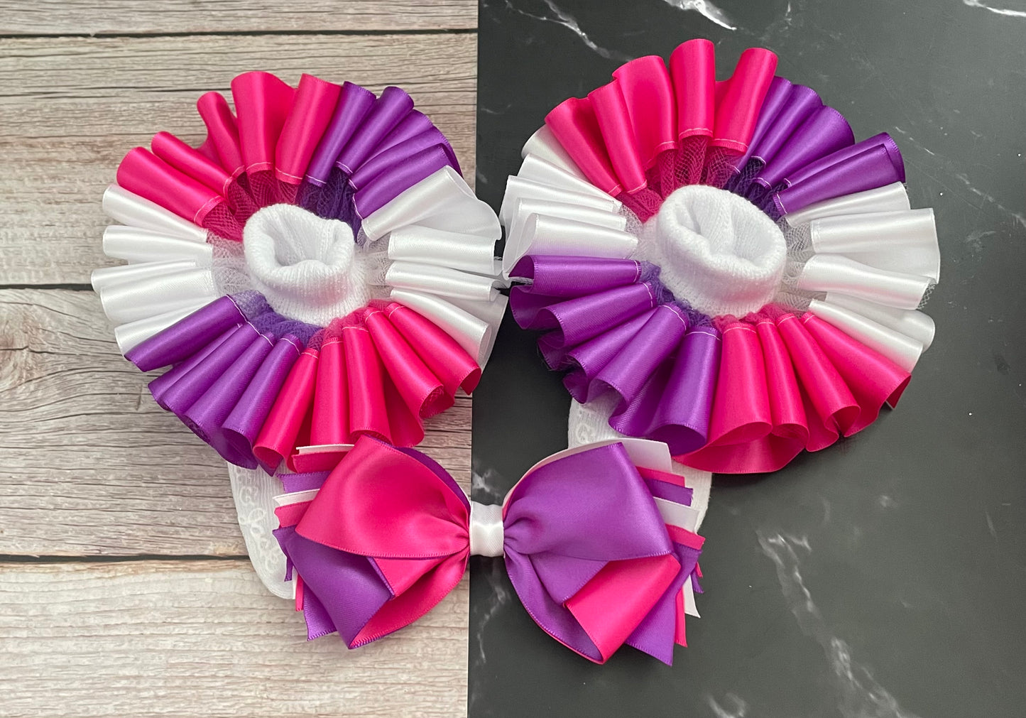 Pink-Purple-White Tutu Set, Girls/Baby Ribbon Trim Tutu, Birthday Tutu Set